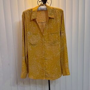 Express Slim Portofino Mustard Yellow Button Down Blouse - Size Large
